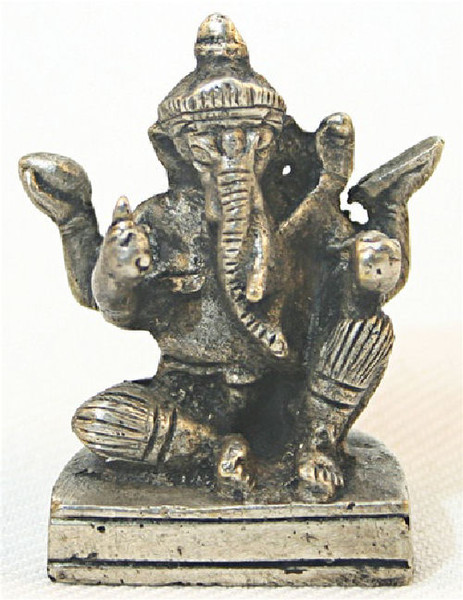 Ganesha Seated Mini Statue Sculpture Pewter Overlay Miniatures Art